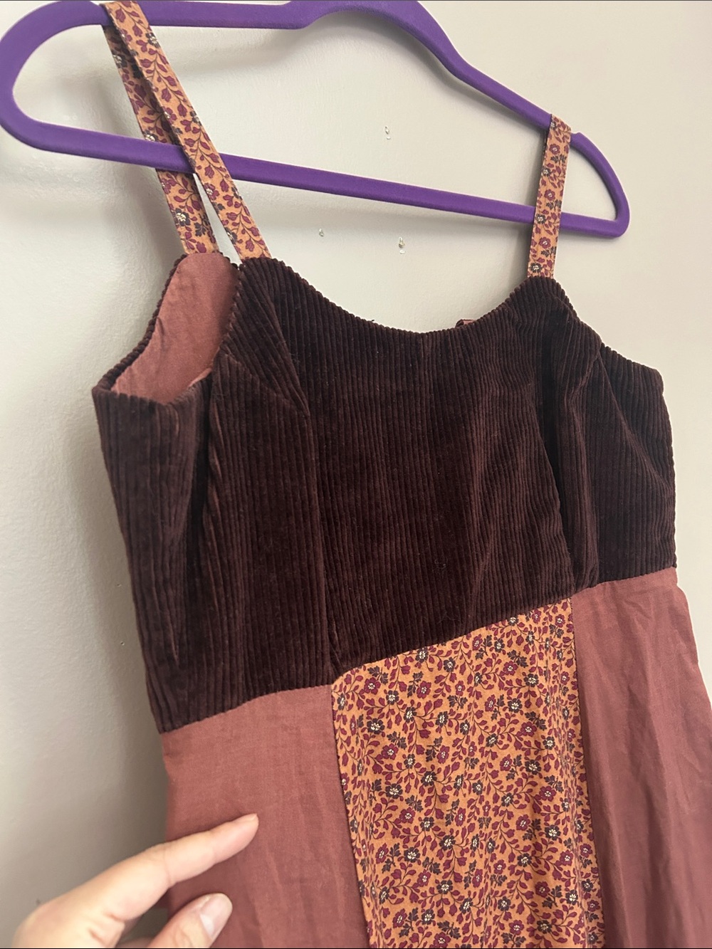 Vintage 90s Grunge Boho Corduroy Calico Patchwork Maxi Camisole Dress Size M - Picture 6 of 9